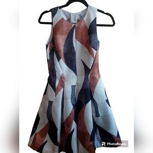 H&M size 6 swing dress back diamond cutout zip up Rust Gray Taupe Ivory pockets